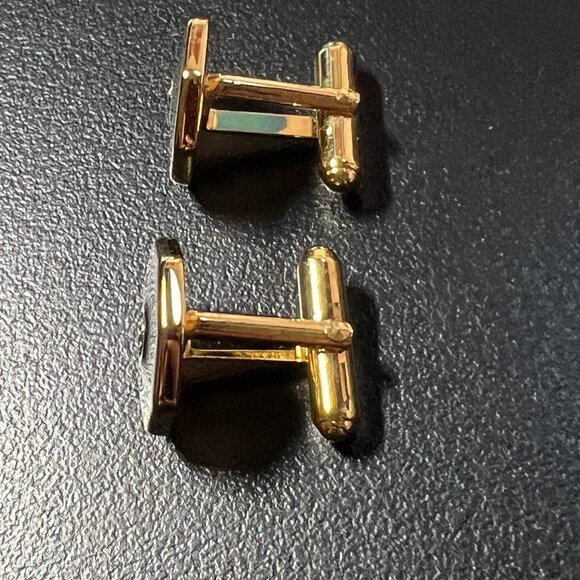 Vintage Mens Cufflinks Octagon Gold Tone Black Clear Center Stone - Picture 2 of 6